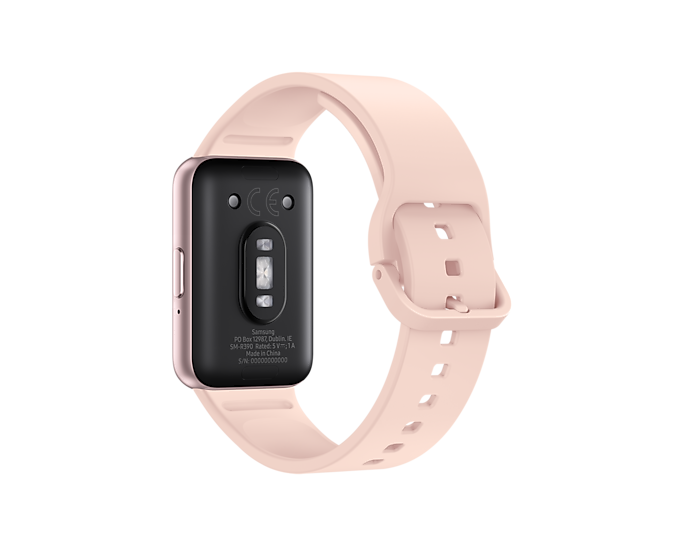 Rosafarbene Smartwatch, Rückansicht, mit Herzfrequenzsensor und Armband, isoliert.