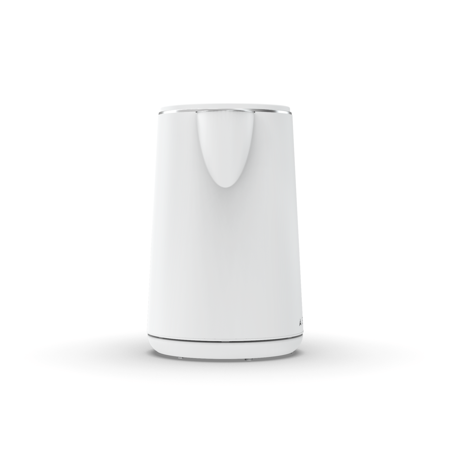 A white electric kettle with a handle and base.