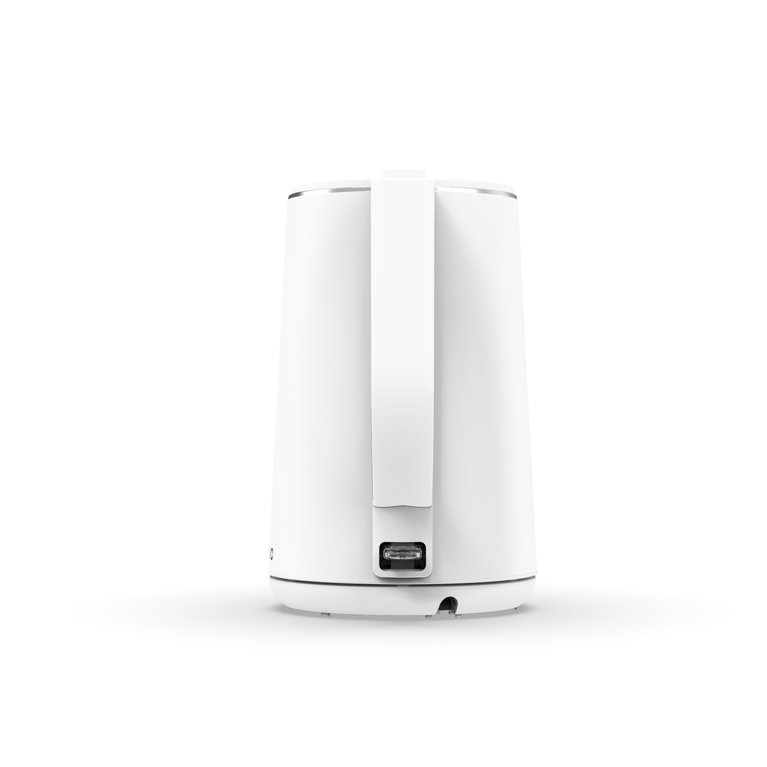 White kettle with a black handle, white background.