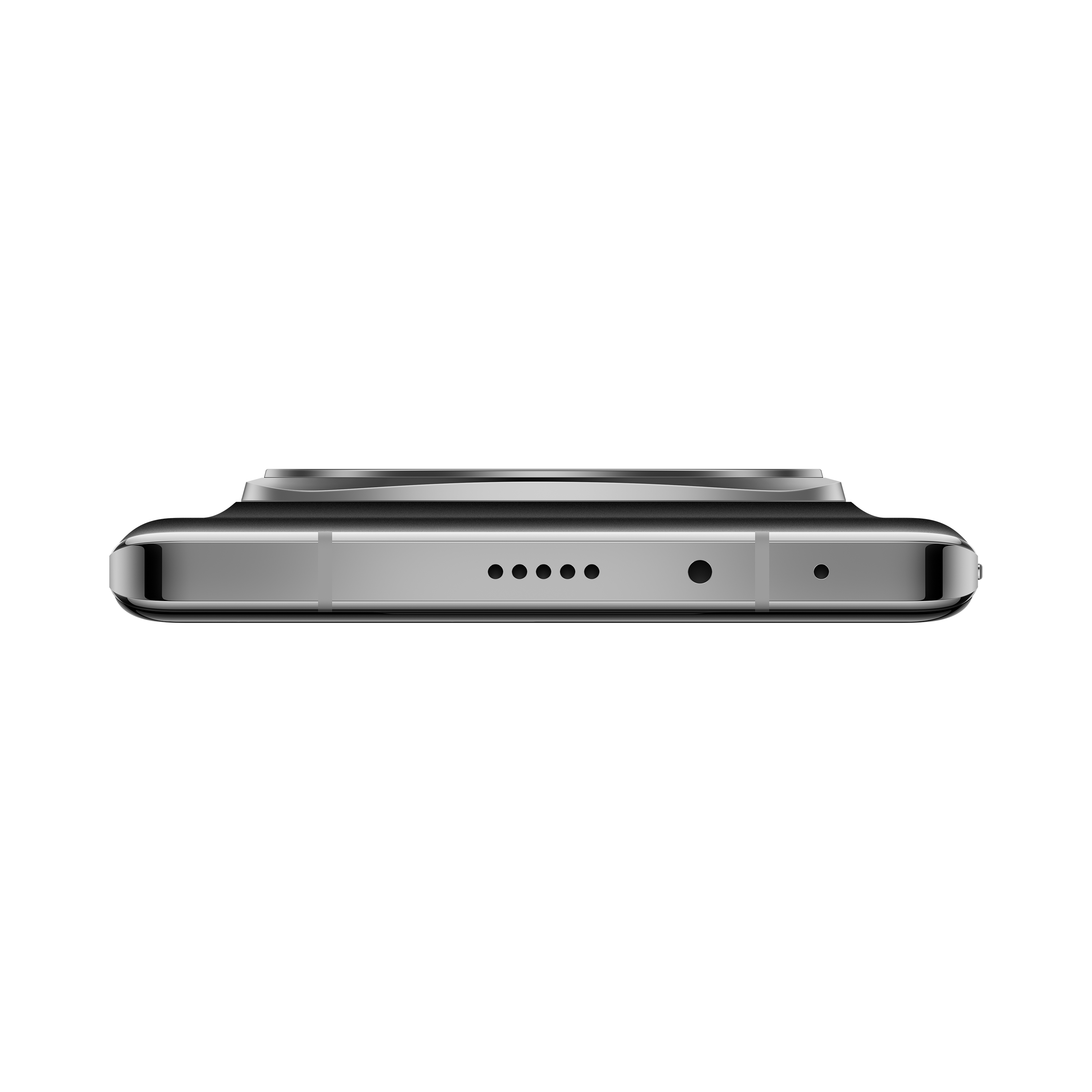Die Unterkante eines Smartphones mit Lautsprechern, einem Anschluss und einem Mikrofon.