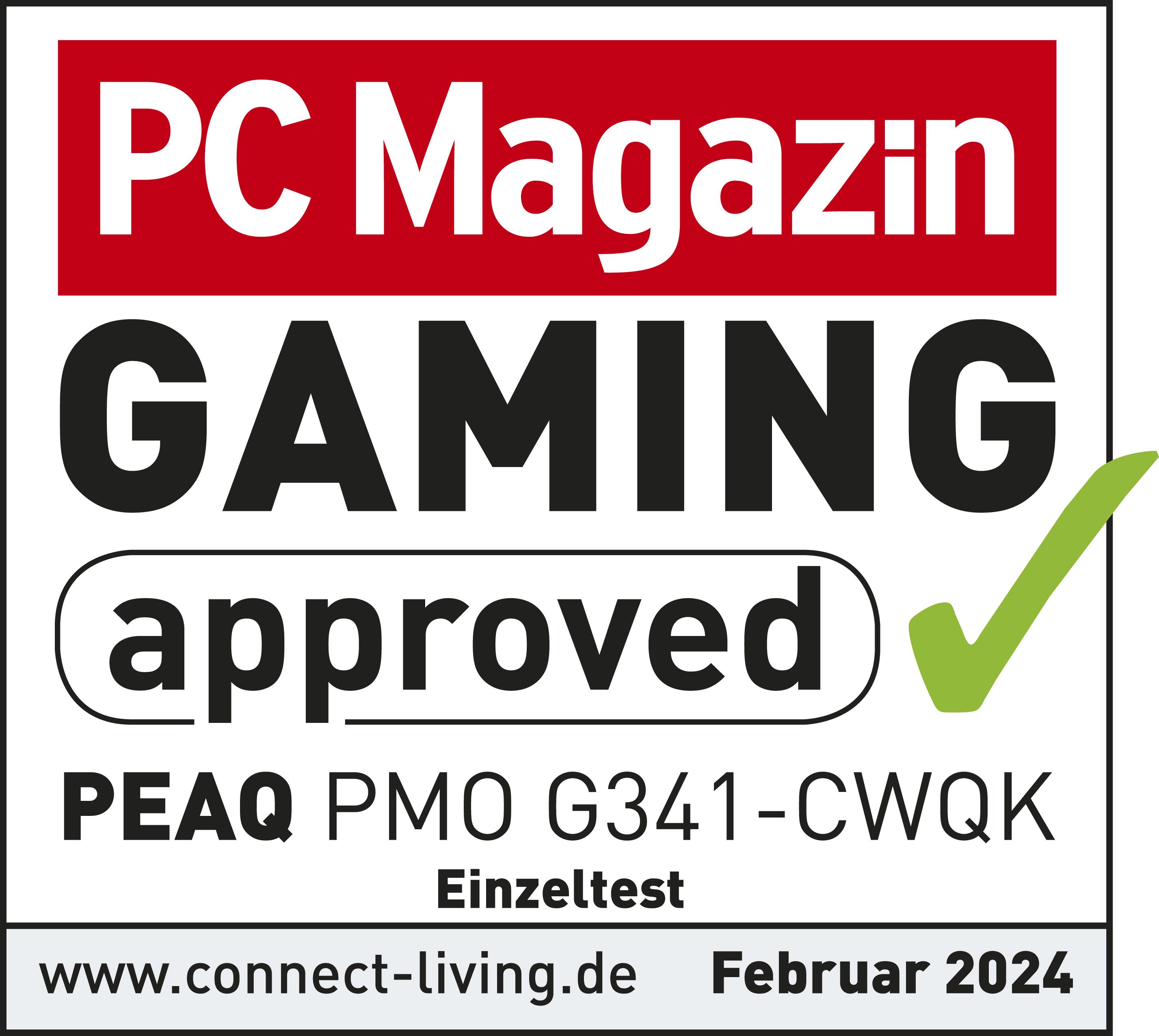 PC Magazin GAMING approved, PEAQ PMO G341-CWQK, Einzeltest, Februar 2024.