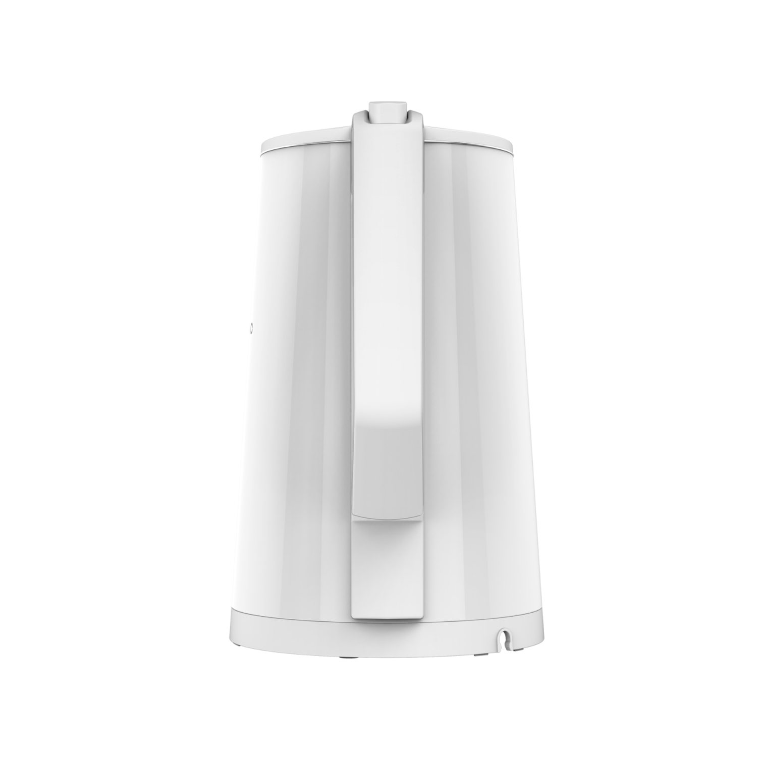White electric kettle, back view, with handle, isolated on white background.