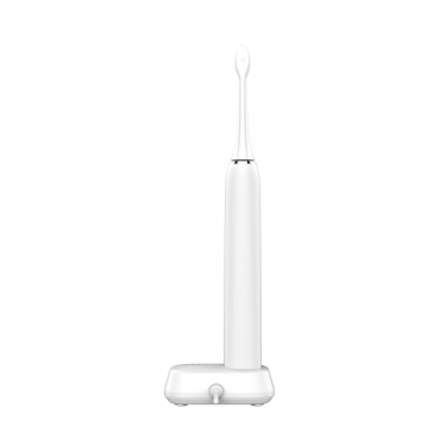 A white toothbrush with a charging base.