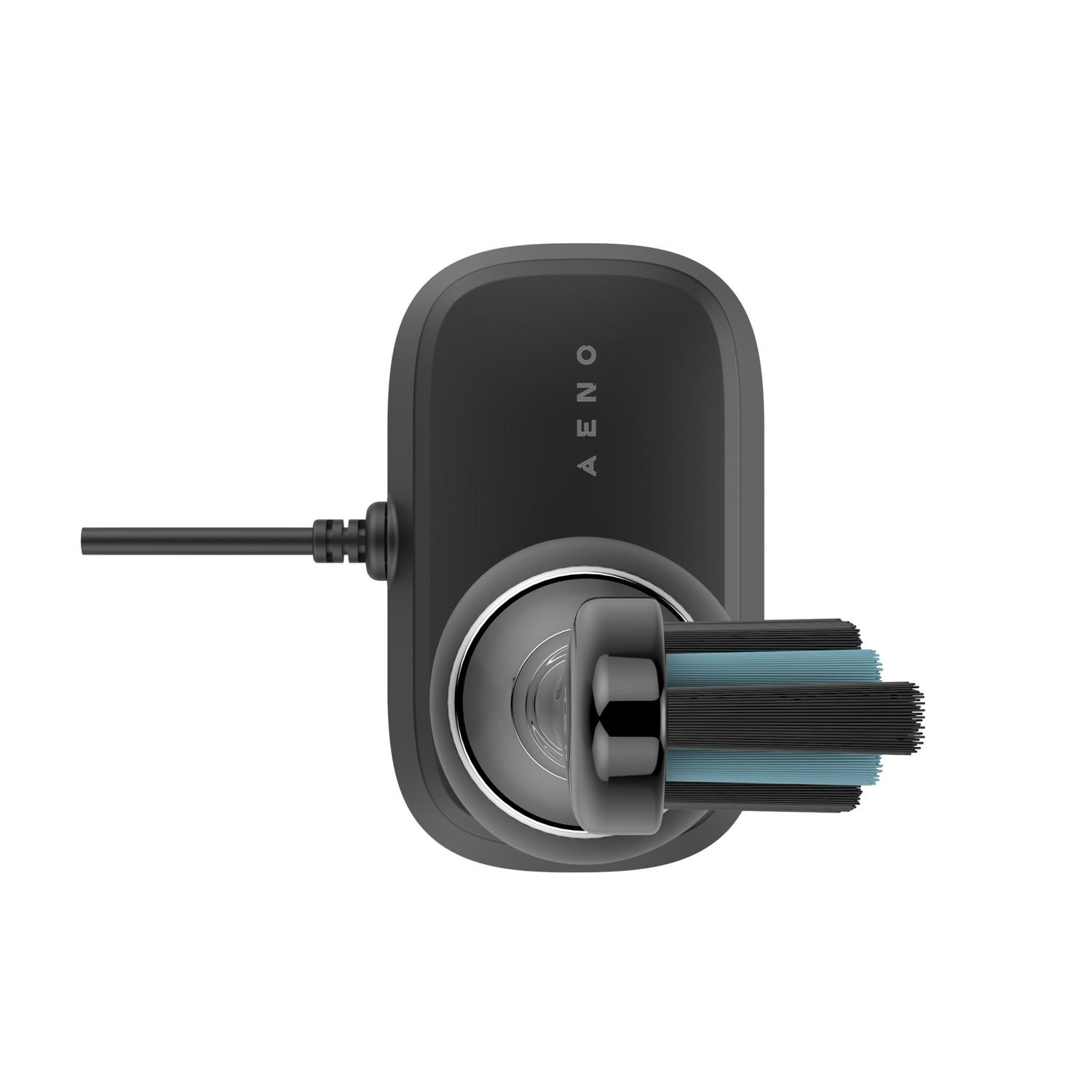 Black Aeno electric toothbrush with a charging base. The brush head is visible.