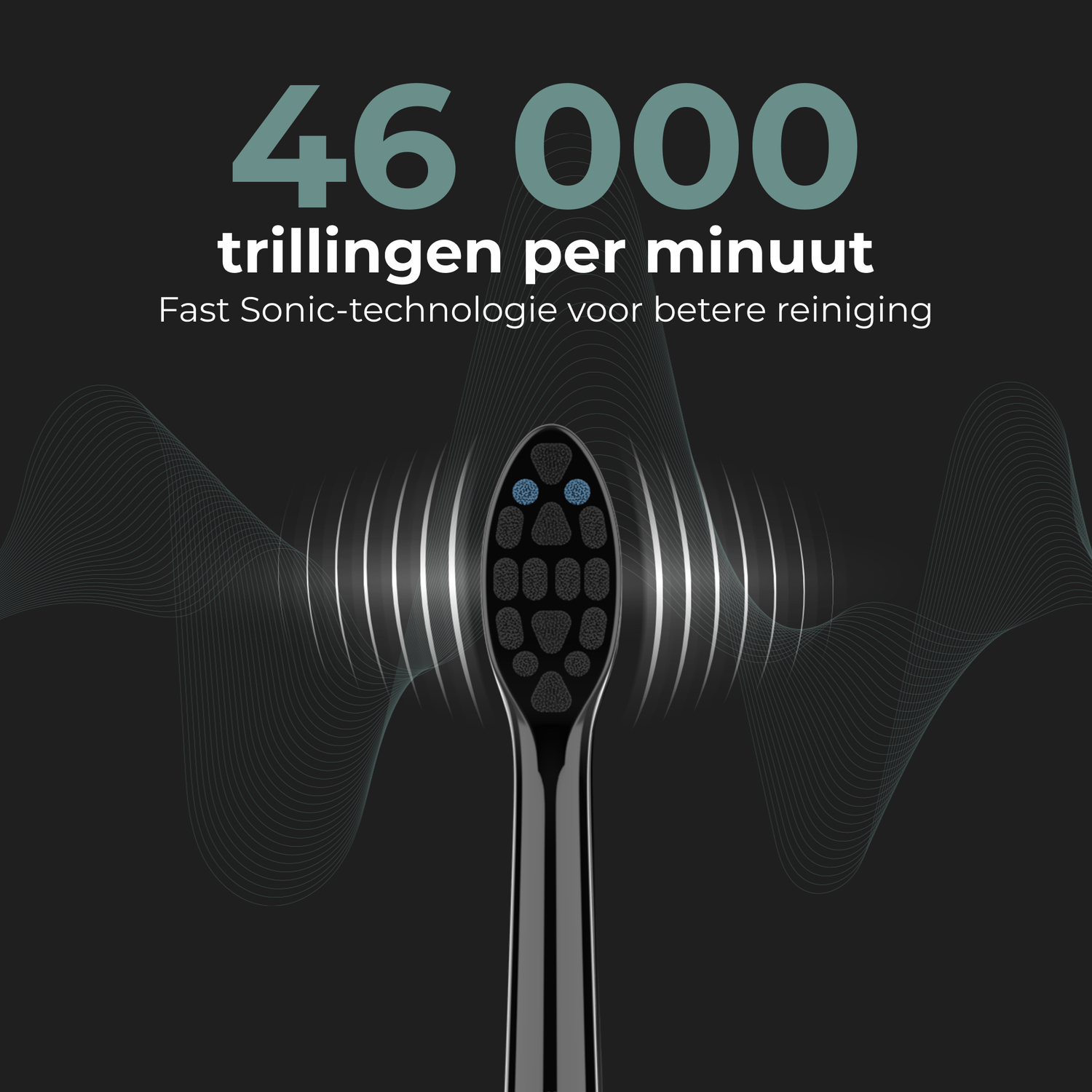 Toothbrush head with sonic technology, showing vibrations.