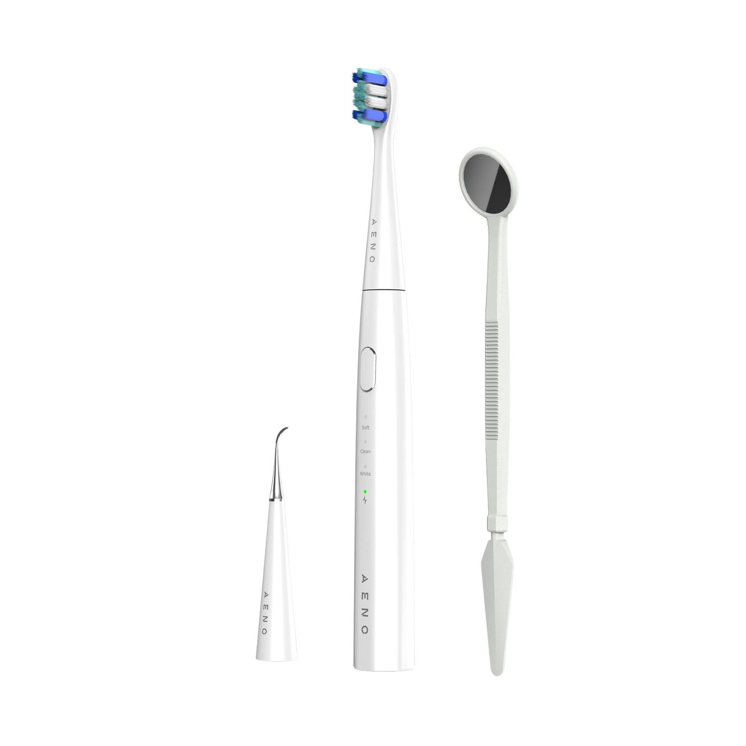 AENO DB8 - Sonische tandenborstel - Plak Verwijderaar - Spiegel - Ook voor kinderen - 3 standen - 3 Opzetborstels - 30000 tpm - 100 dagen zonder opladen - IPX7 Wit