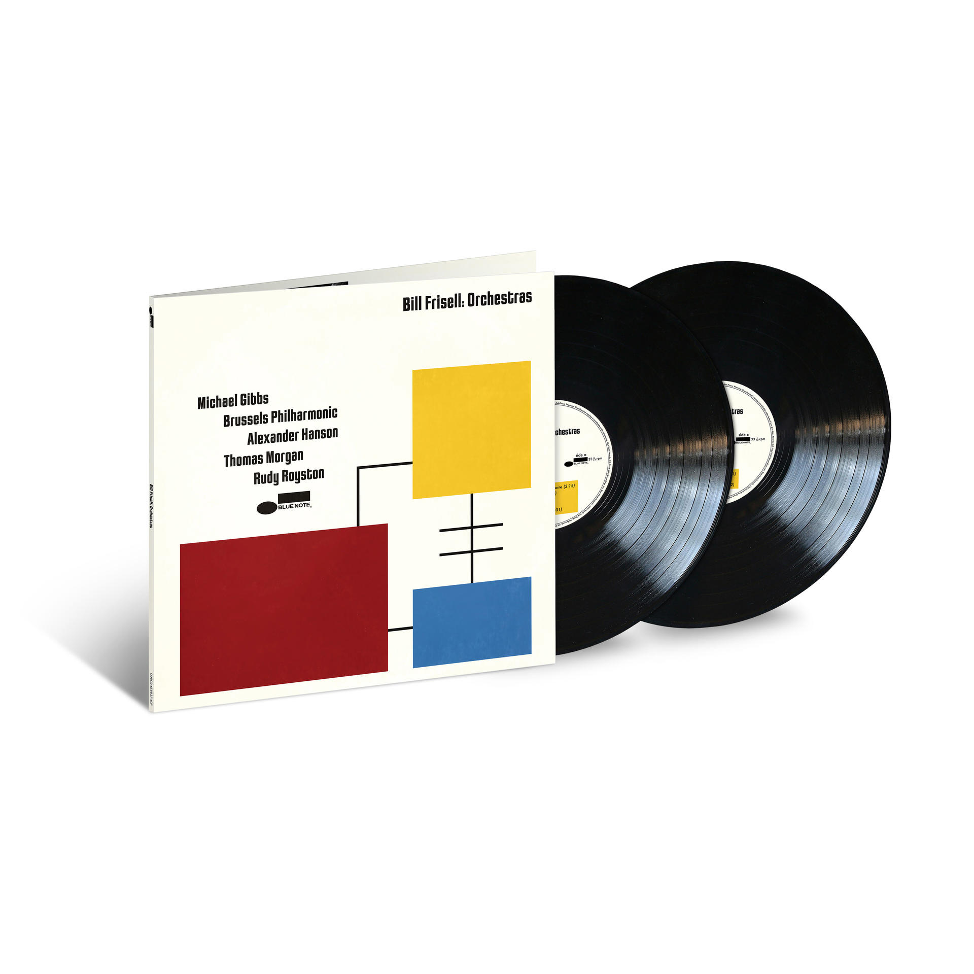Ein Vinyl-Schallplatten-Albumcover mit zwei schwarzen Platten. Album zeigt ein Design mit Farben.