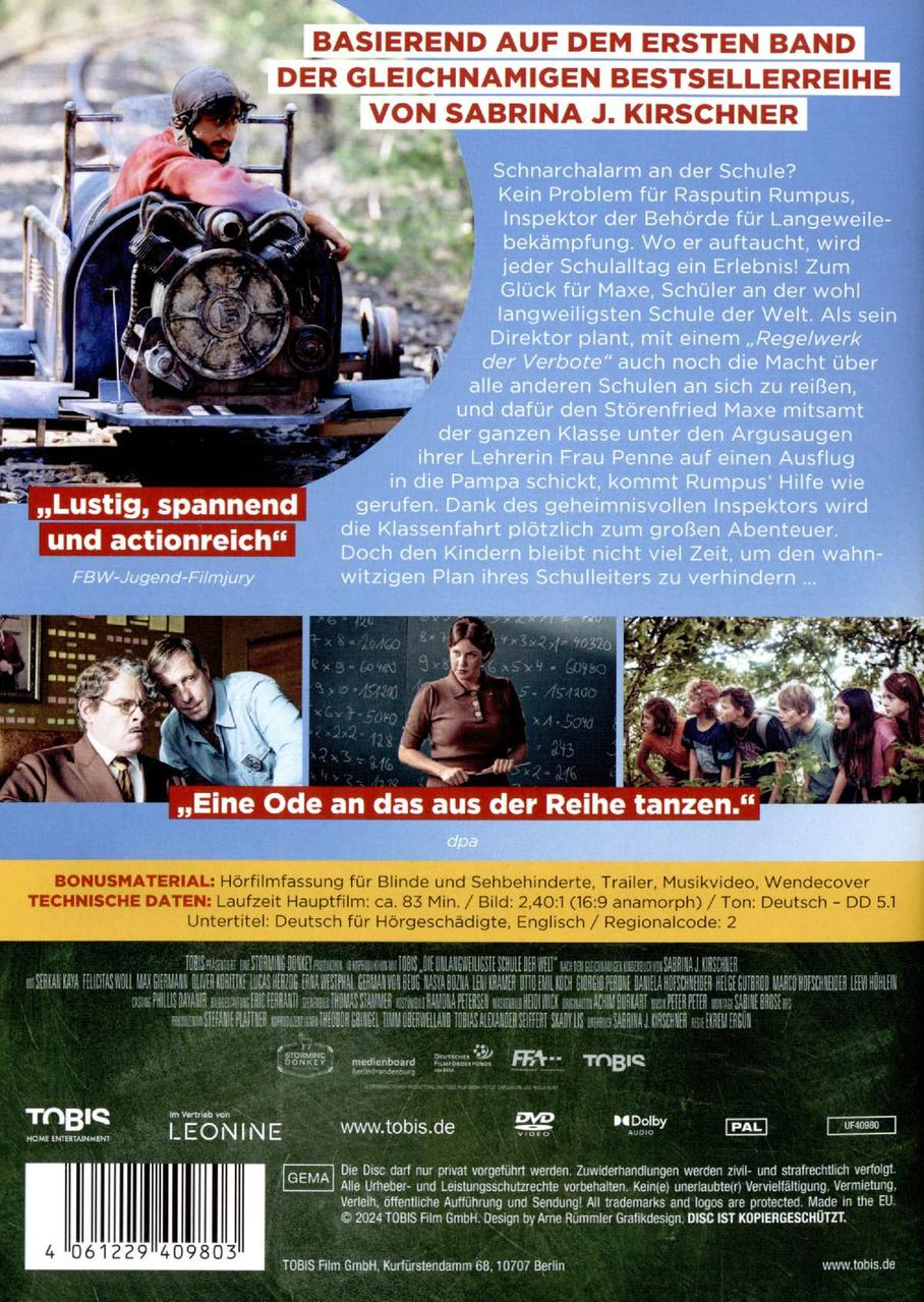 Rückseite einer DVD-Hülle für einen deutschen Film mit Text und Bildern.