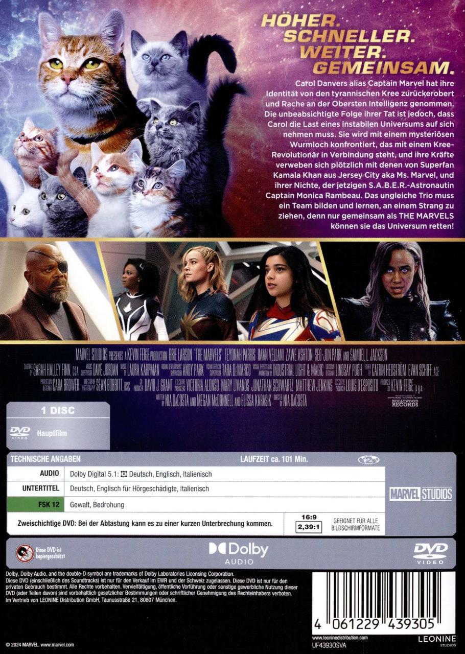 Rückseite einer DVD-Hülle mit Katzen und Personen.
