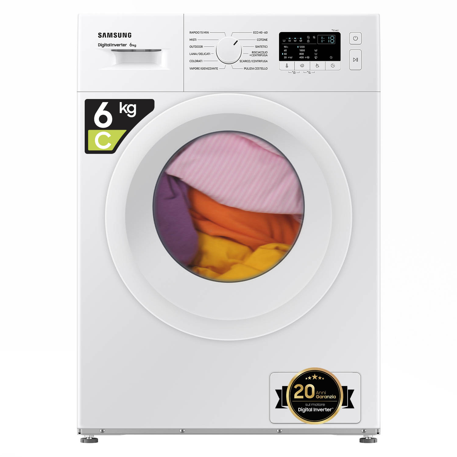 Samsung Ww60A3120We/Et Lavatrice Slim, Caricamento frontale, 6 kg, 40 cm, Classe C