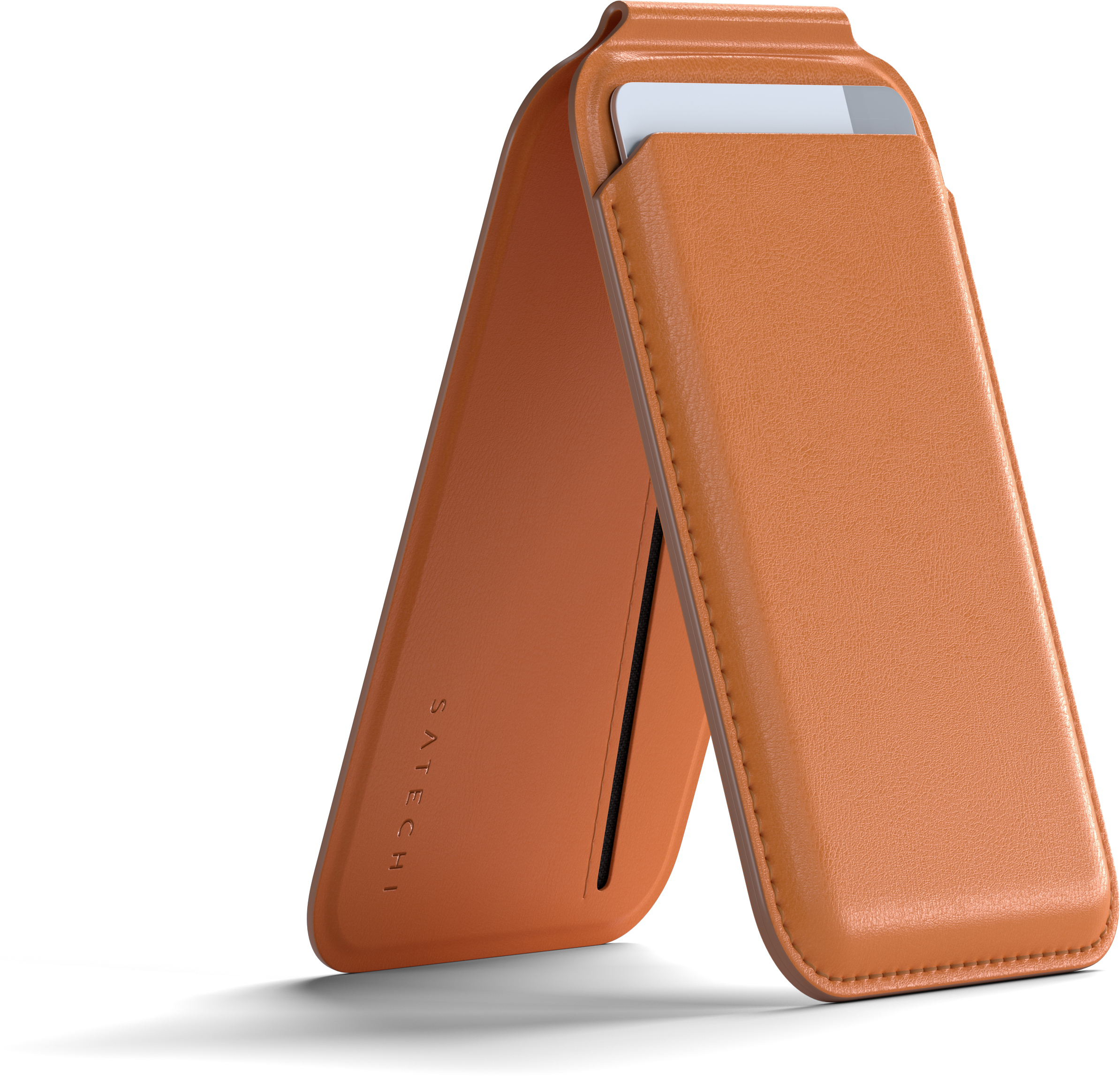 SATECHI Vegán bőr mágneses pénztárca, állvány iPhone 12/13/14/15 modellekhez, narancssárga (ST-VLWO)