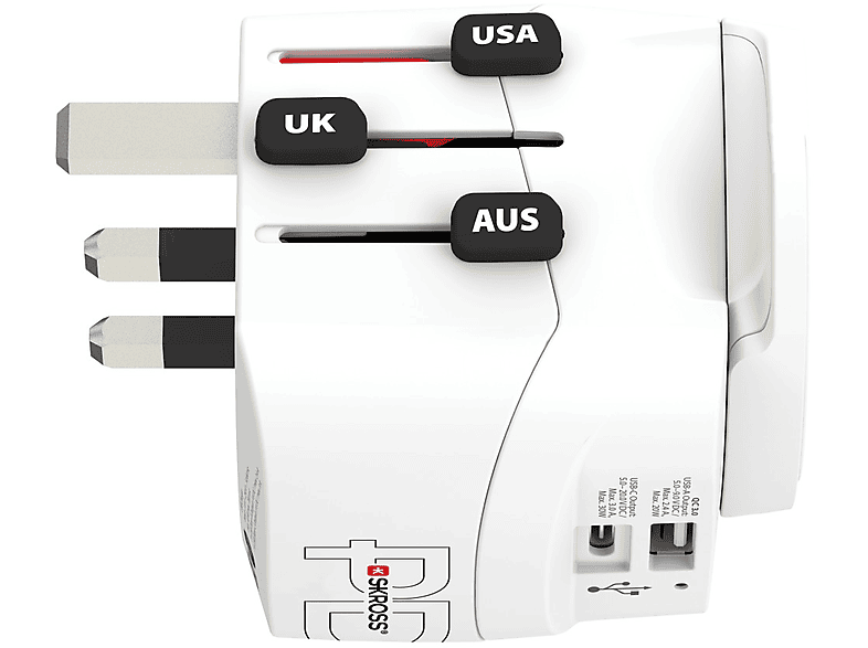 SKROSS Pro Light USB AC30PD World - Adaptateur Voyage Universel 3 Pôles + Chargeur Rapide USB-C PD 30W - Plus De 200 Pays
