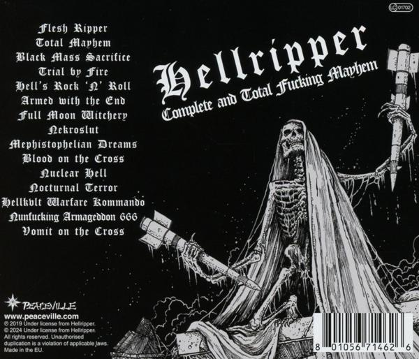 Albumcover mit einem Skelett, das Waffen hält, Text mit Bandnamen und Albumtitel, schwarzer Hintergrund.