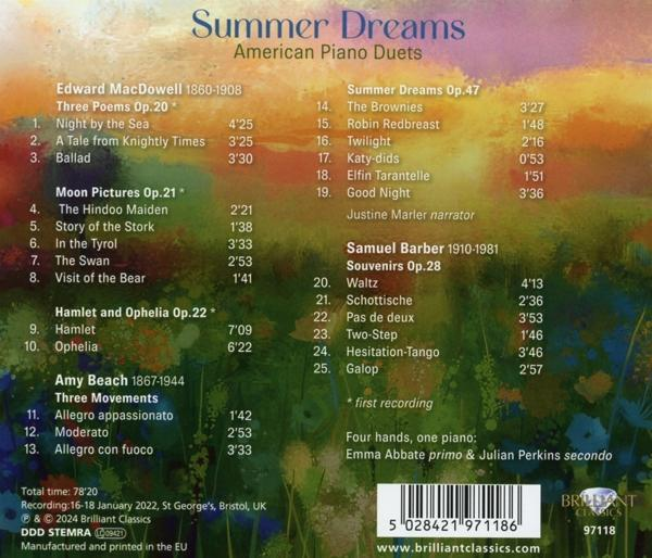 Rückseite einer CD mit American Piano Duets, mit einer Liste von Musikstücken.