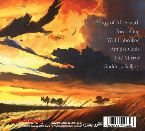 Albumcover mit Sonnenuntergangsgemälde und Titelliste. Das Logo von Massacre Records befindet sich unten.