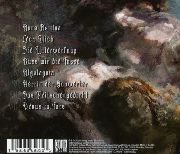 Albumcover mit dunklem, abstraktem Gemälde. Text auf der linken Seite, einschließlich Songtiteln und Albuminformationen.