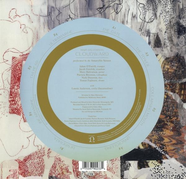 Kreisförmiges Albumetikett mit Text, einschließlich Songtiteln und Künstlerinformationen auf einem Hintergrund.
