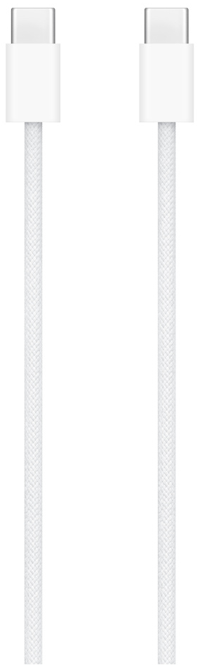 Dwa białe kable USB-C z plecioną teksturą na białym tle.
