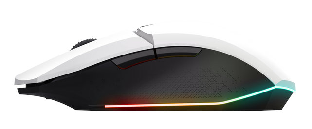 Biała i czarna mysz do gier z czerwonymi, zielonymi i niebieskimi światłami.