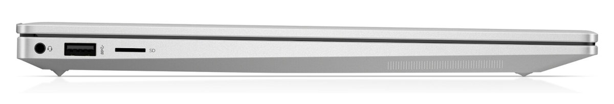 Widok z boku srebrnego laptopa z widocznymi portami.