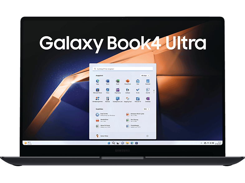 SAMSUNG Galaxy Book4 Ultra, Notebook, mit 16 Zoll Display Touchscreen, Intel Evo Plattform, Intel Core Ultra 7 155H Prozessor, 16 GB RAM, 512 GB SSD, NVIDIA GeForce RTX 4050, Moonstone Gray, Windows 11 Home