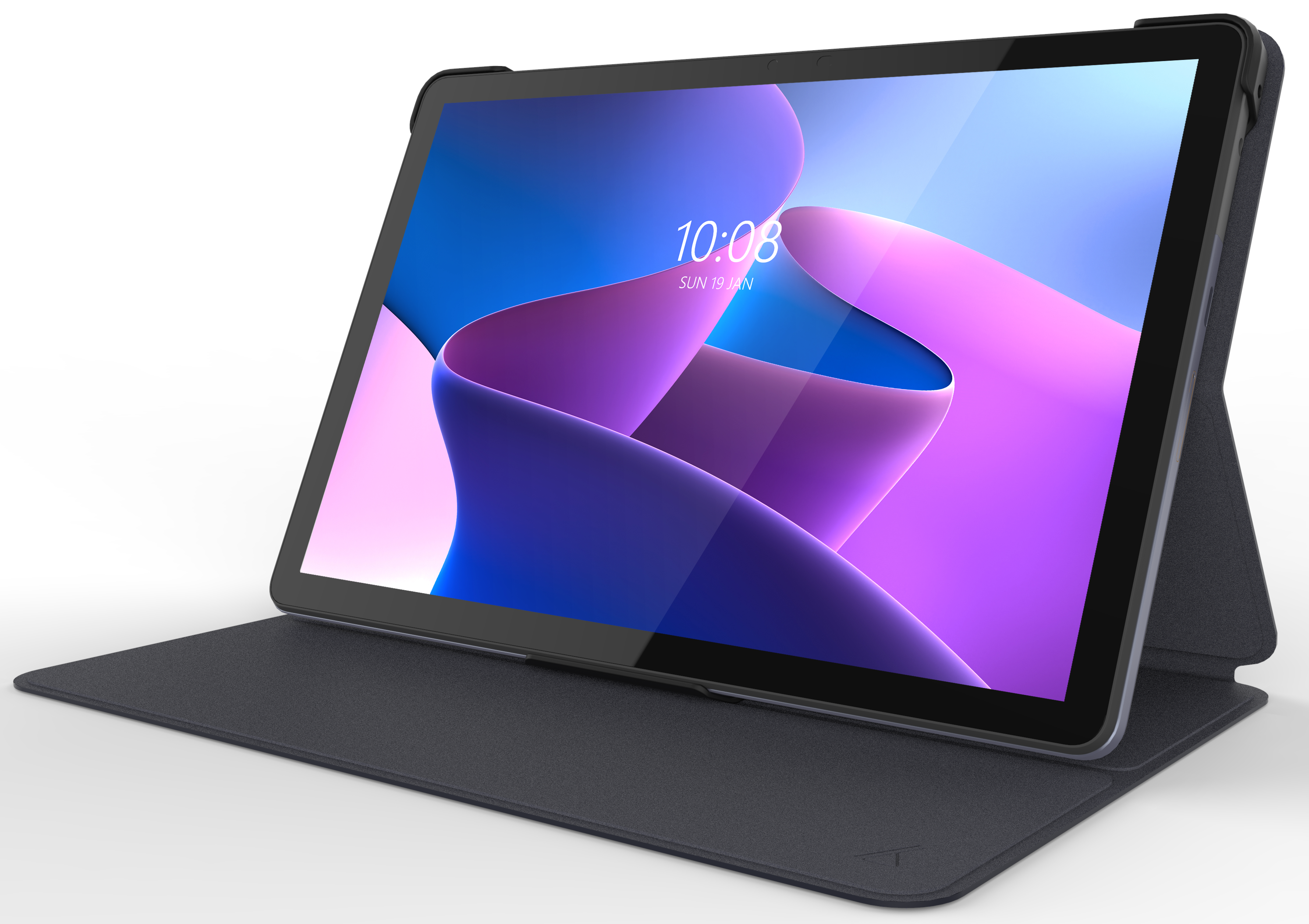 Ekranı gösteren, açık bir klavye kılıfı olan tablet.