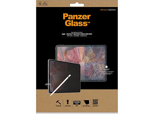 PANZERGLASS Film de protection pour écran, Apple, Apple - iPad Pro 11″, Apple - iPad Air (2020), Apple - iPad Air (2022), Verre trempé - Film de protection pour écran (Transparent)