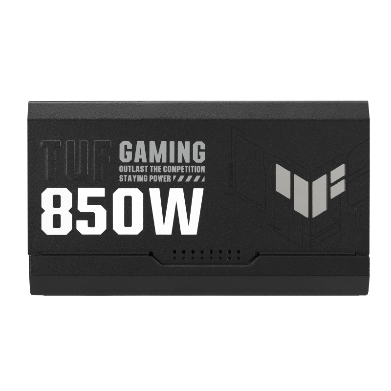 Schwarzes Netzteil mit 850W, TUF Gaming Logo und Schriftzug.
