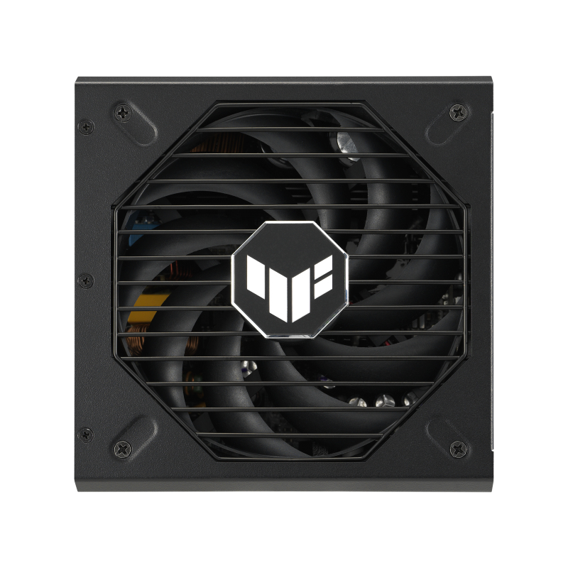 Schwarzer PC-Netzteil-Lüfter mit weißem Logo in achteckigem Rahmen.