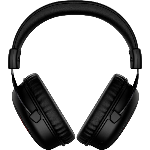 Siyah arka planda siyah kulaklıklar. Kulaklıklar izleyiciye doğru açılı.