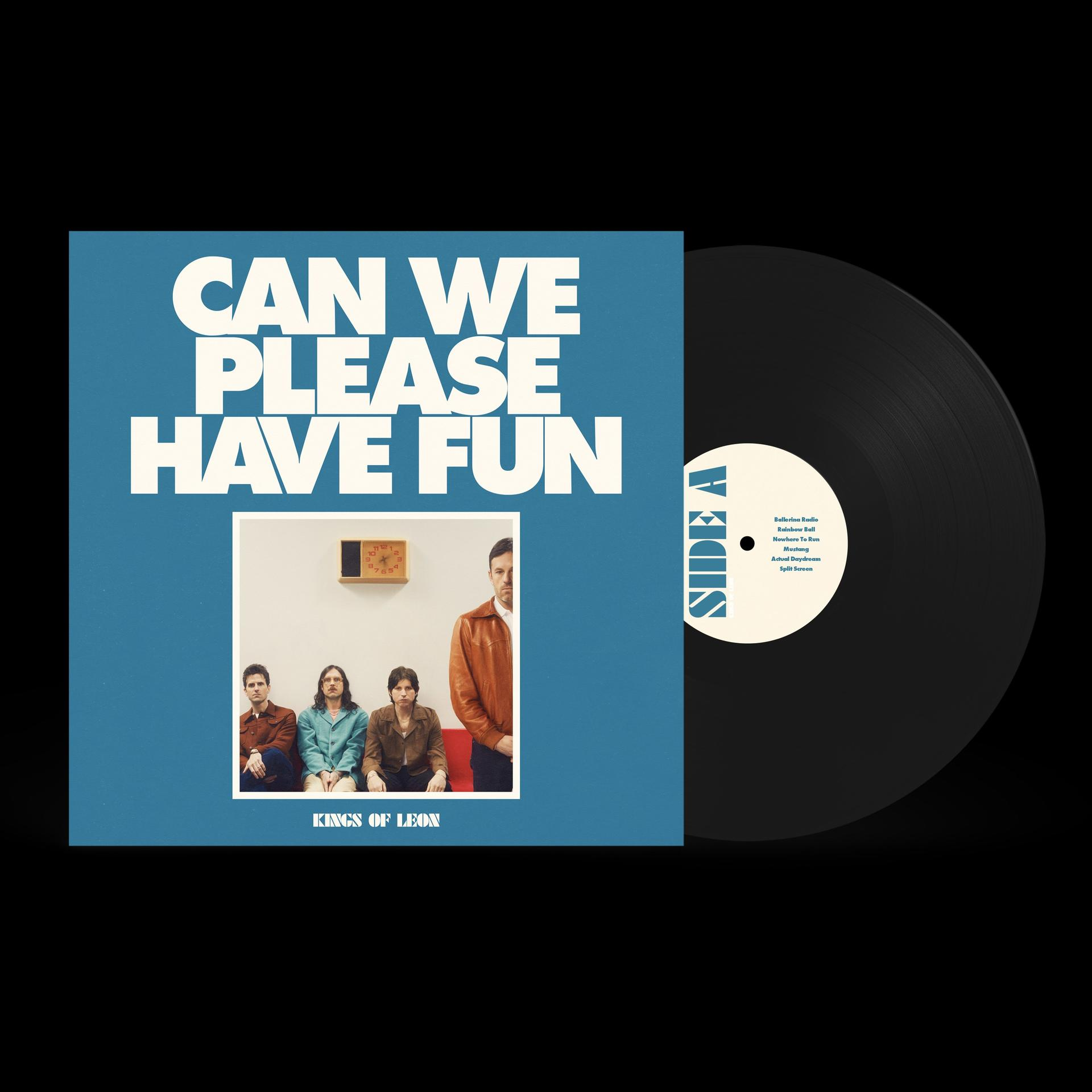 Kings of Leon Albumcover 'Can We Please Have Fun' und eine schwarze Schallplatte.