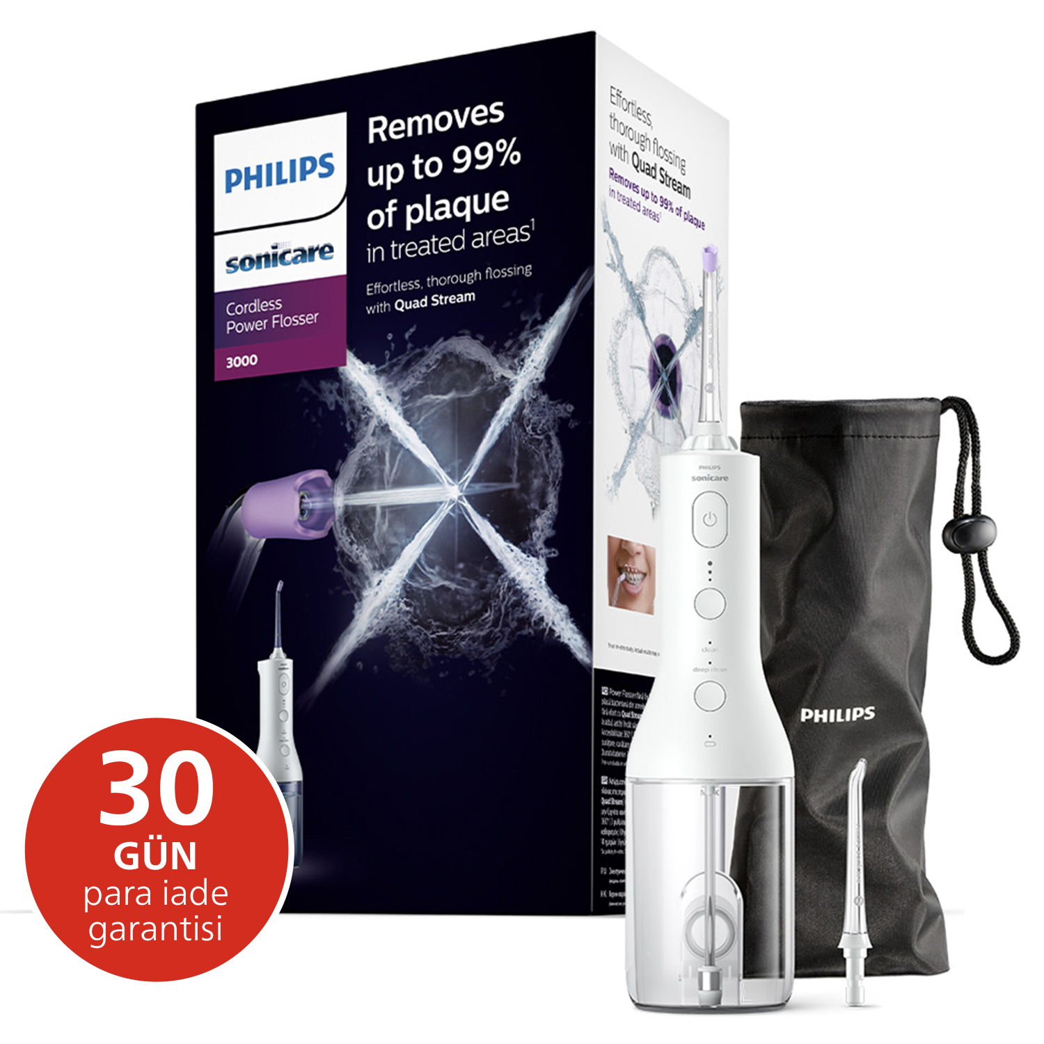 Sonicare Power Flosser 3000 Ağız Duşu Kablosuz, Yedek Başlık - Beyaz HX3806/31