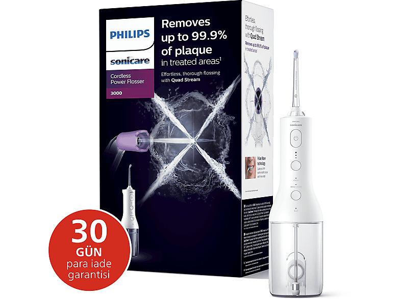 PHILIPS Sonicare Power Flosser 3000 Ağız Duşu Kablosuz, Yedek Başlık - Beyaz HX3826/31