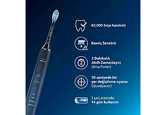 PHILIPS Sonicare Diamond Clean 9000 Şarjlı Diş Fırçası, Seyahat Kabı, Sonicare App - Siyah HX9911/88_2