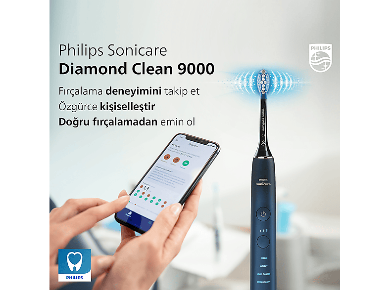 PHILIPS Sonicare Diamond Clean 9000 Şarjlı Diş Fırçası, Seyahat Kabı, Sonicare App - Siyah HX9911/88_7