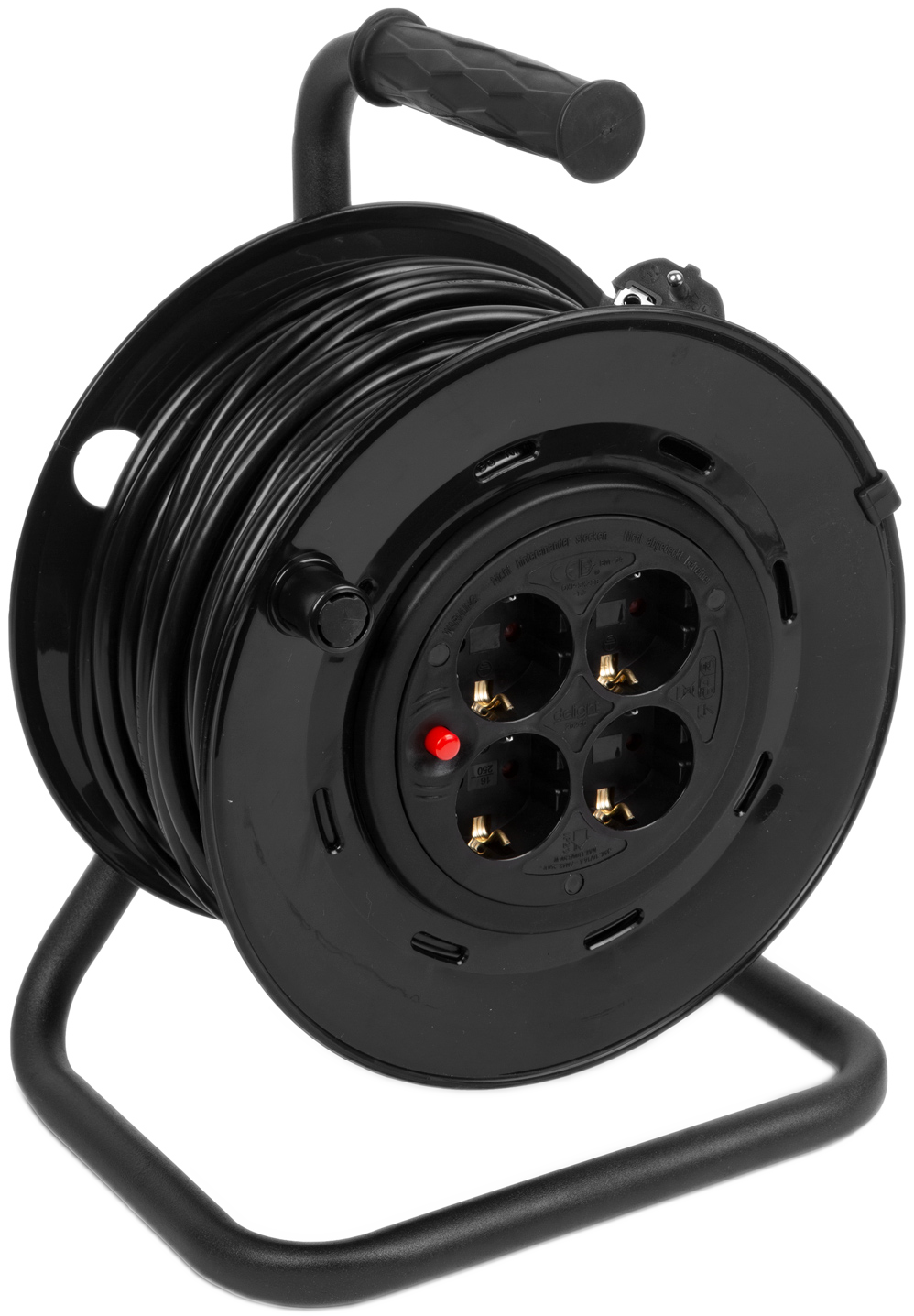 DELIGHT Kábeldob fém tartóval, 25 m kábellel, 4 x 230V, 3x1,5 mm2 (20240)