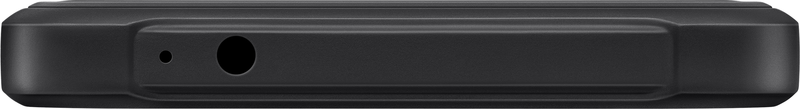 Közelkép egy fekete telefontokról, porttal és mikrofonnal.