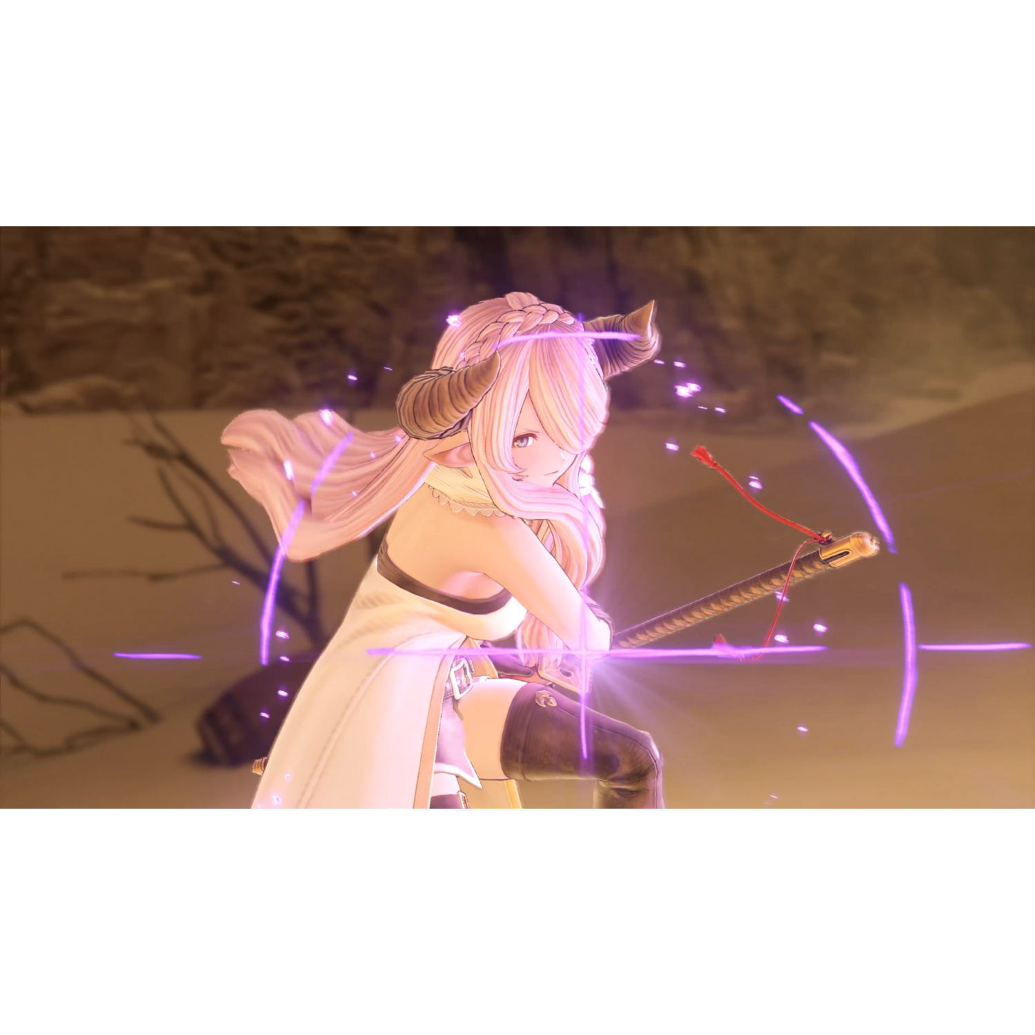 Anime-stijl karakter met roze haar en een zwaard, in een dynamische pose.