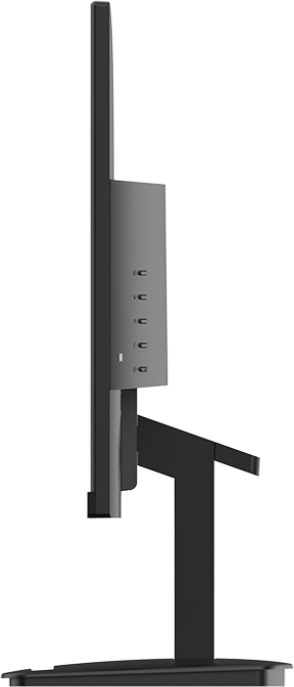 Eine Seitenansicht eines Computermonitors mit einem Ständer.