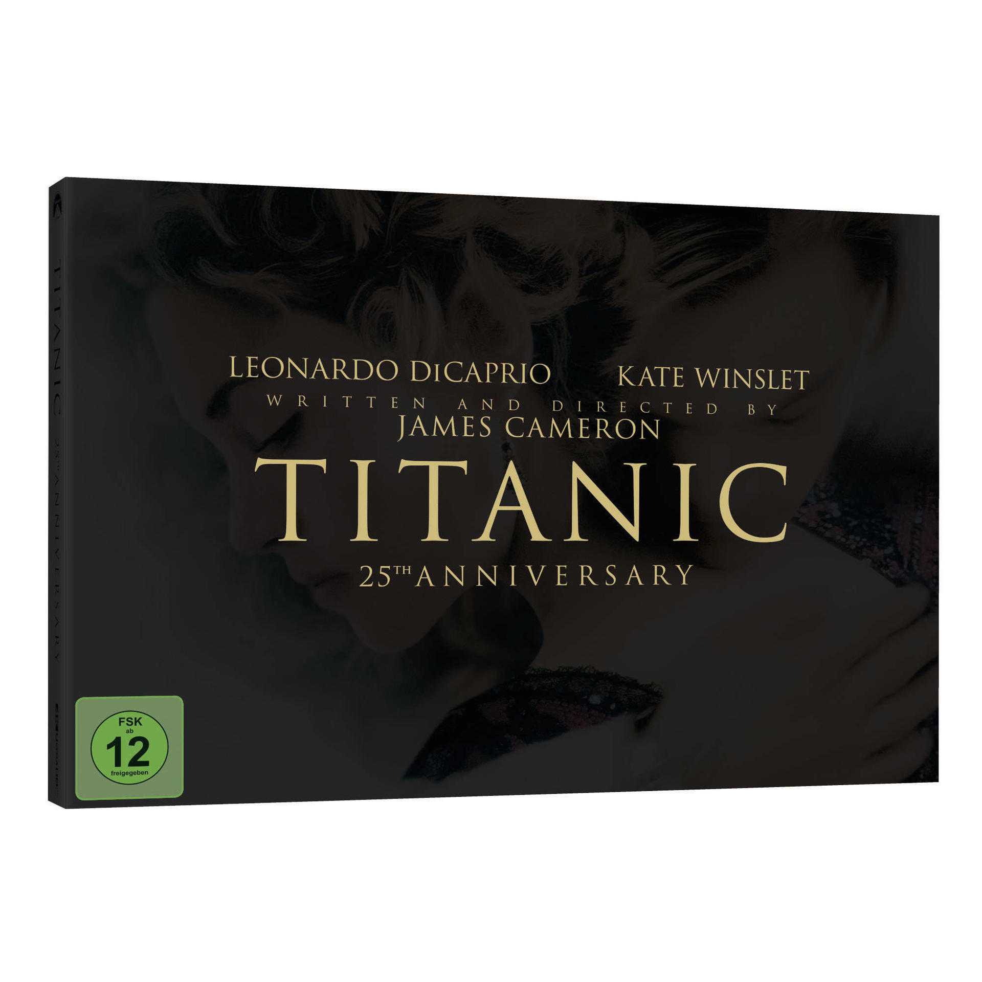 Titanic 25th Anniversary Blu-ray-Box-Art mit Leonardo DiCaprio und Kate Winslet.