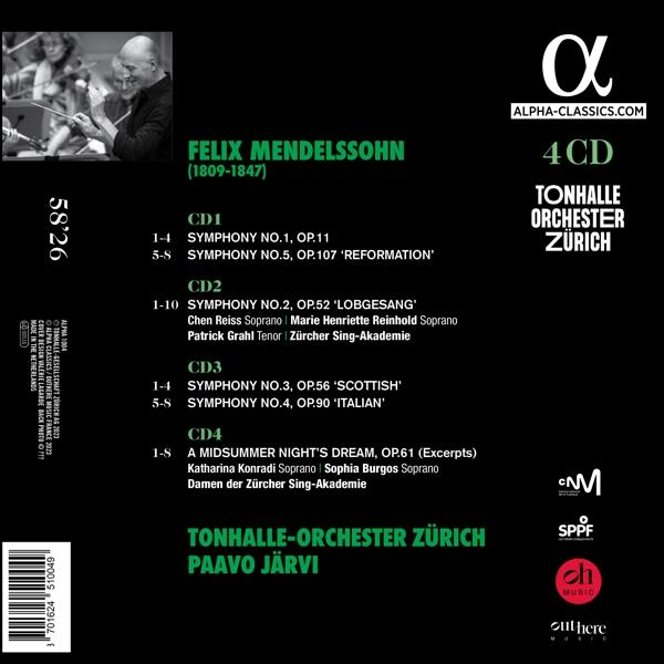 Albumcover mit einem Porträt von Felix Mendelssohn, Titellisten und einem Logo von Alpha Classics.