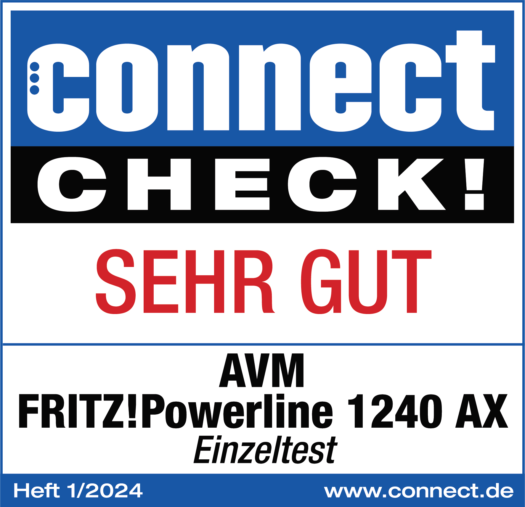 Connect Bewertung für AVM FRITZ!Powerline 1240 AX: SEHR GUT, Heft 1/2024.