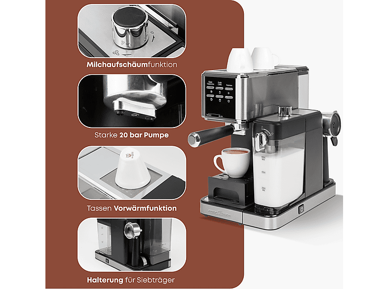 Profi Cook PC-ES-KA 1266 Espressoautomat inkl. klassischem Siebträger (Silber, 1350 Watt, 20 bar) — Foto 2 von 5