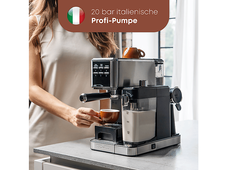 Profi Cook PC-ES-KA 1266 Espressoautomat inkl. klassischem Siebträger (Silber, 1350 Watt, 20 bar) — Foto 4 von 5