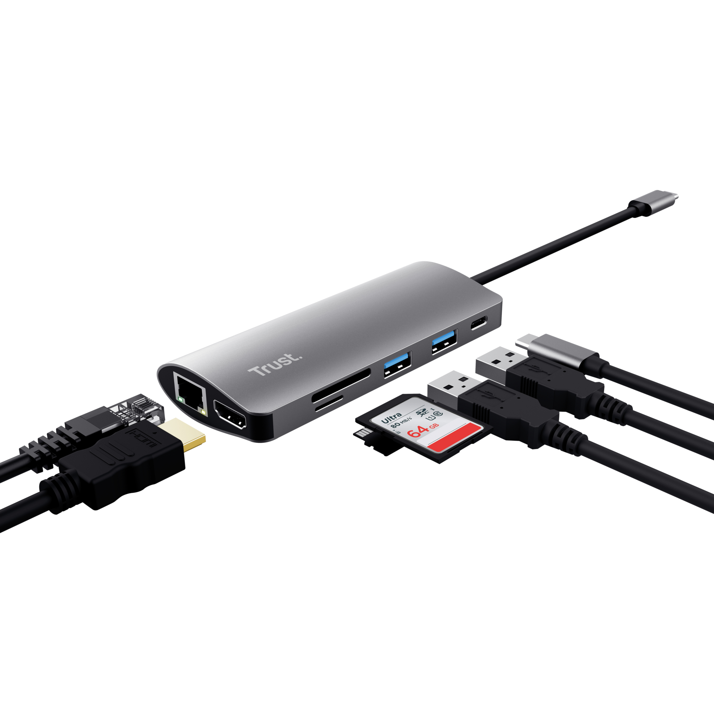 TRUST 23775 - Dockingstation + USB Hub (Grau)