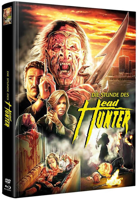 Filmcover: ein Monstergesicht, Menschen mit Waffen, Blut und der Titel.