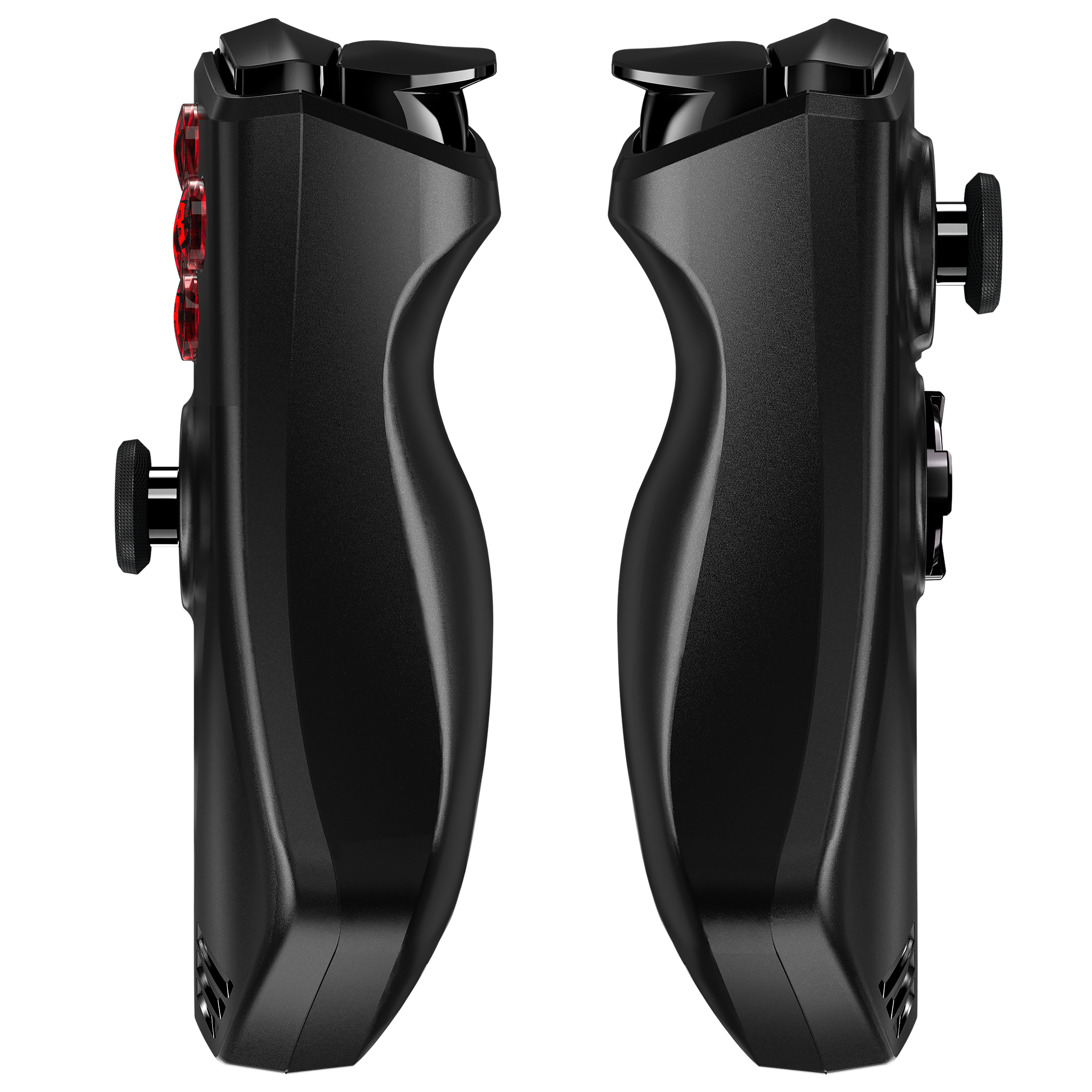 Zwei schwarze Gamecontroller nebeneinander.