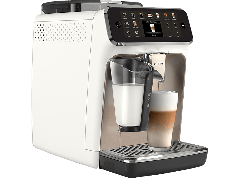 PHILIPS EP5543/90 Serie 5500 LatteGo 19 Kaffeespezialitäten Kaffeevollautomat Weiß verchromt