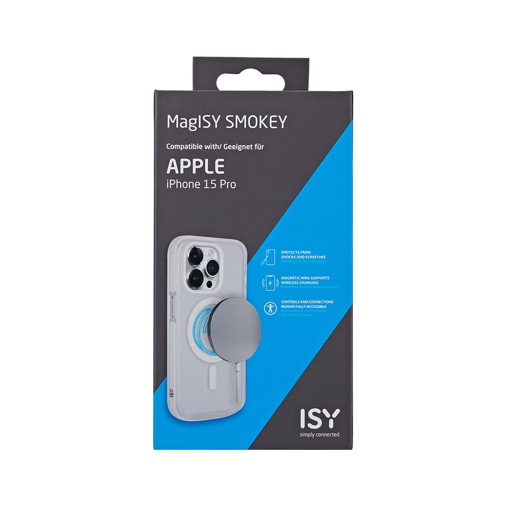 Produktverpackung für eine iPhone-Hülle mit Telefon und Zubehör.