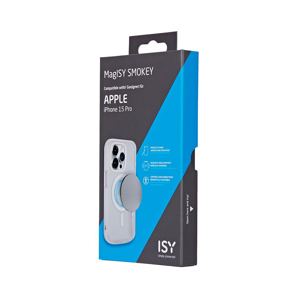Produktbox für eine iPhone-Hülle, weiße Hülle sichtbar.